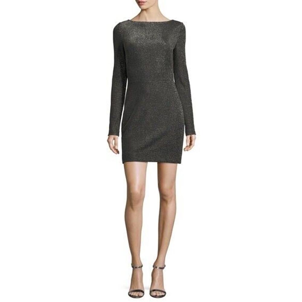 Diane Von Furstenberg DVF Metallic Mini Sheath Dress Long Slv Cocktail Sz 0